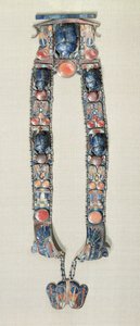 Het koningshangertje in de vorm van een boot met het symbool van de goden opstanding, uit het graf van Toetanchamon c.1370-52 v.Chr. Nieuwe Koninkrijk goud en halfedelstenen
